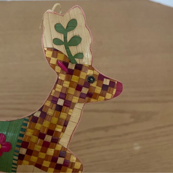 Vintage Woven Bamboo Reindeer Christmas Ornament With Tassel Handcrafted 5.5 In. - Picture 3 of 6